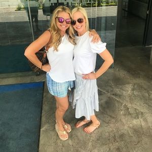 White and blue wrap skirt